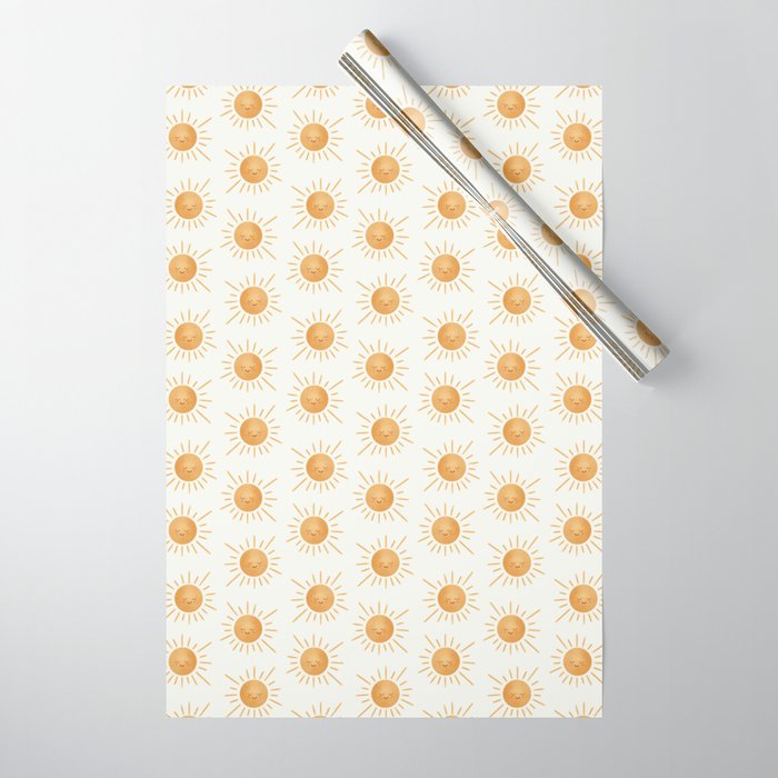 Peace Sun Face, Calm Happy Sunshine Watercolor Wrapping Paper Gallery Image 1
