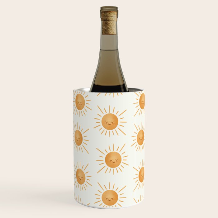 Peace Sun Face, Calm Happy Sunshine Watercolor Wine Chiller Gallery Image 3
