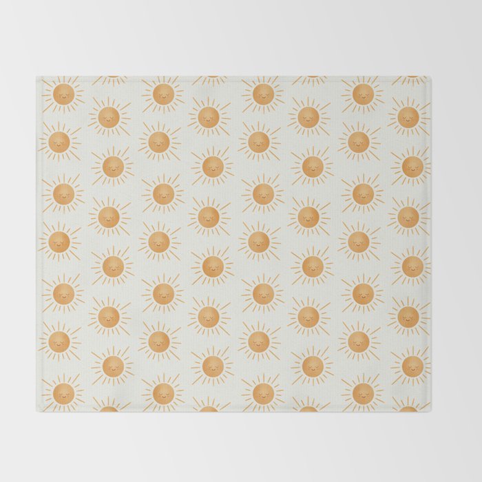 Peace Sun Face, Calm Happy Sunshine Watercolor Throw Blanket Gallery Image 2