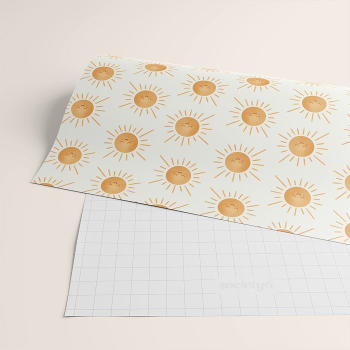 Peace Sun Face, Calm Happy Sunshine Watercolor Wrapping Paper Gallery Image 2