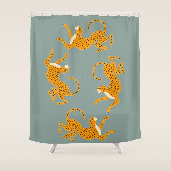 Leopard Race - blue Shower Curtain Gallery Image 1