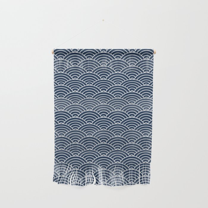 Japanese Waves Pattern Dark Blue Wall Hanging Gallery Image 1