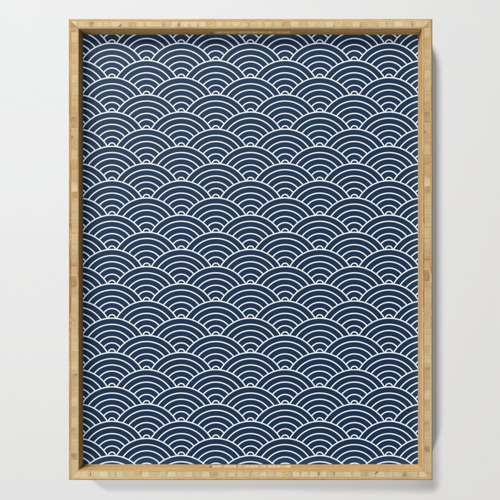 Japanese Waves Pattern Dark Blue Serving Tray Gallery Image 1