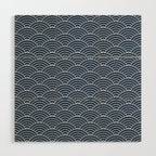Japanese Waves Pattern Dark Blue Wood Wall Art Gallery Image 1
