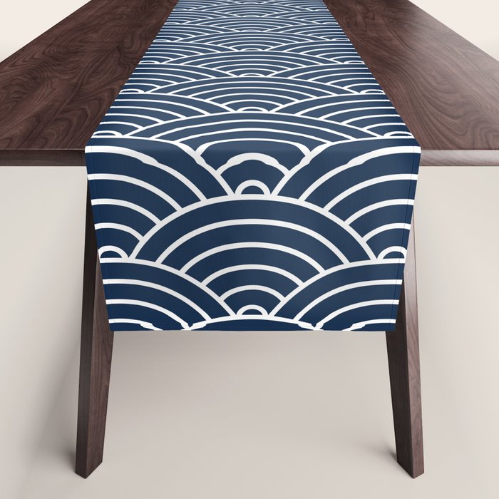 Japanese Waves Pattern Dark Blue Table Runner Gallery Image 1