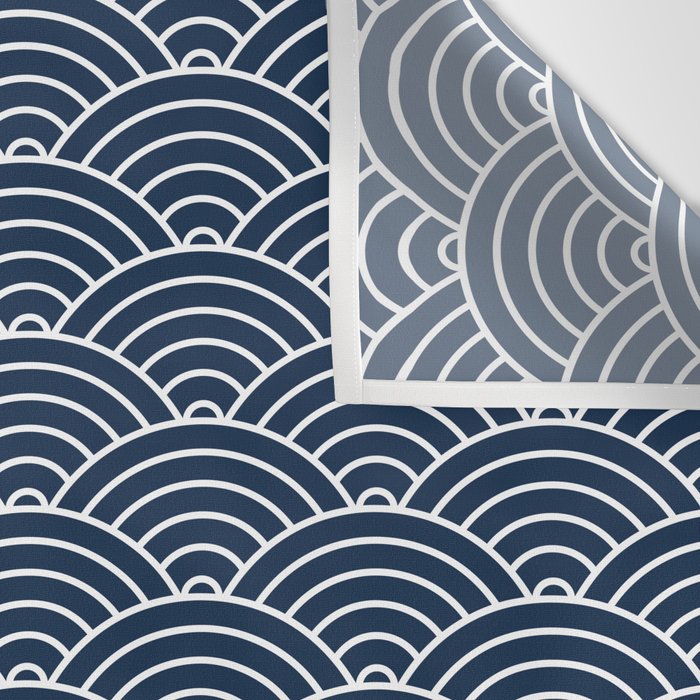 Japanese Waves Pattern Dark Blue Wall Tapestry Gallery Image 3