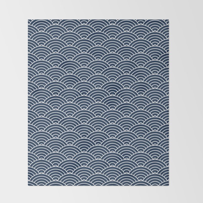 Japanese Waves Pattern Dark Blue Throw Blanket Gallery Image 2