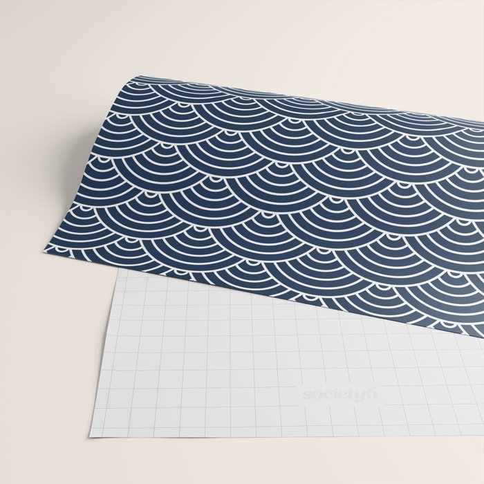 Japanese Waves Pattern Dark Blue Wrapping Paper Gallery Image 2