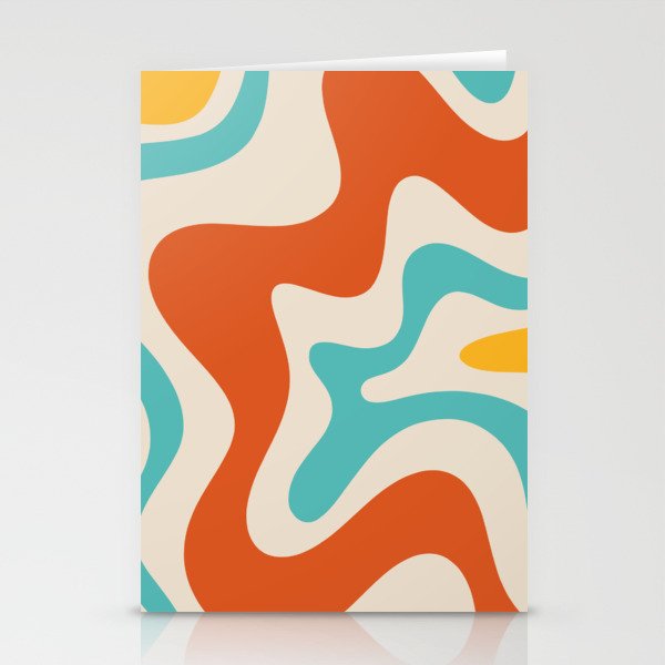 Retro Liquid Swirl Abstract Pattern Square in Mid Century Modern Burnt Orange, Teal Blue, Mustard Yellow, and Beige Stationery Card Gallery Image 1