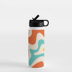Retro Liquid Swirl Abstract Pattern Square in Mid Century Modern Burnt Orange, Teal Blue, Mustard Yellow, and Beige Water Bottle Gallery Image 1