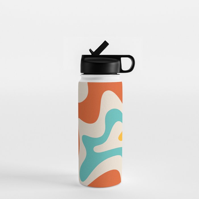 Retro Liquid Swirl Abstract Pattern Square in Mid Century Modern Burnt Orange, Teal Blue, Mustard Yellow, and Beige Water Bottle Gallery Image 1