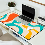 Retro Liquid Swirl Abstract Pattern Square in Mid Century Modern Burnt Orange, Teal Blue, Mustard Yellow, and Beige Desk Mat Gallery Image 2