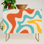 Retro Liquid Swirl Abstract Pattern Square in Mid Century Modern Burnt Orange, Teal Blue, Mustard Yellow, and Beige Credenza Gallery Image 1