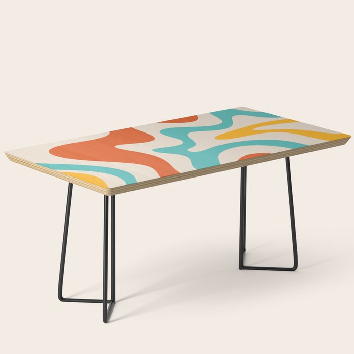 Retro Liquid Swirl Abstract Pattern Square in Mid Century Modern Burnt Orange, Teal Blue, Mustard Yellow, and Beige Coffee Table Gallery Image 1