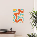 Retro Liquid Swirl Abstract Pattern Square in Mid Century Modern Burnt Orange, Teal Blue, Mustard Yellow, and Beige Poster Gallery Image 2