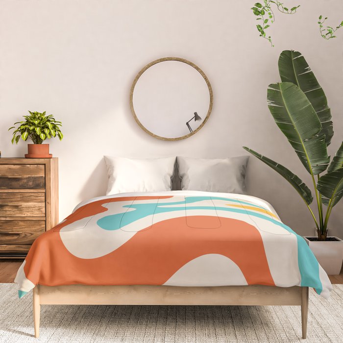 Retro Liquid Swirl Abstract Pattern Square in Mid Century Modern Burnt Orange, Teal Blue, Mustard Yellow, and Beige Comforter Gallery Image 3