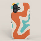 Retro Liquid Swirl Abstract Pattern Square in Mid Century Modern Burnt Orange, Teal Blue, Mustard Yellow, and Beige iPhone Case Gallery Image 1