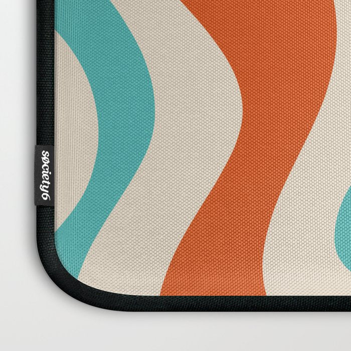 Retro Liquid Swirl Abstract Pattern Square in Mid Century Modern Burnt Orange, Teal Blue, Mustard Yellow, and Beige Laptop Sleeve Gallery Image 3