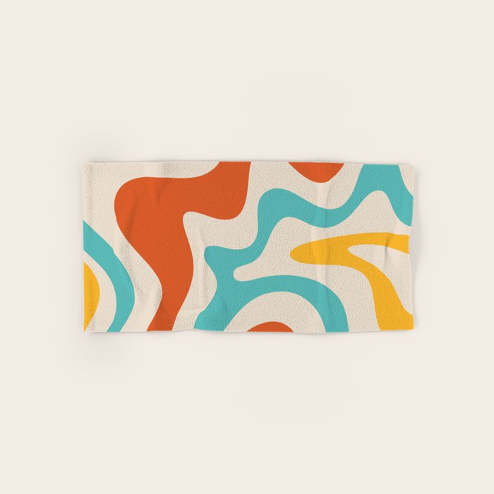 Retro Liquid Swirl Abstract Pattern Square in Mid Century Modern Burnt Orange, Teal Blue, Mustard Yellow, and Beige Bath Towel Gallery Image 1