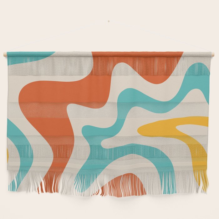 Retro Liquid Swirl Abstract Pattern Square in Mid Century Modern Burnt Orange, Teal Blue, Mustard Yellow, and Beige Wall Hanging Gallery Image 1