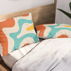 Retro Liquid Swirl Abstract Pattern Square in Mid Century Modern Burnt Orange, Teal Blue, Mustard Yellow, and Beige Pillow Sham Gallery Image 2