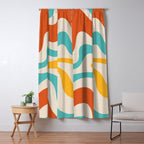 Retro Liquid Swirl Abstract Pattern Square in Mid Century Modern Burnt Orange, Teal Blue, Mustard Yellow, and Beige Window Curtain Gallery Image 5