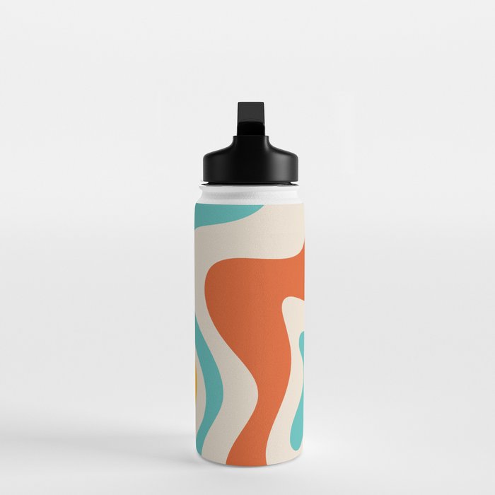 Retro Liquid Swirl Abstract Pattern Square in Mid Century Modern Burnt Orange, Teal Blue, Mustard Yellow, and Beige Water Bottle Gallery Image 3