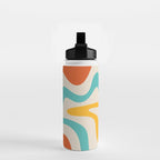 Retro Liquid Swirl Abstract Pattern Square in Mid Century Modern Burnt Orange, Teal Blue, Mustard Yellow, and Beige Water Bottle Gallery Image 2