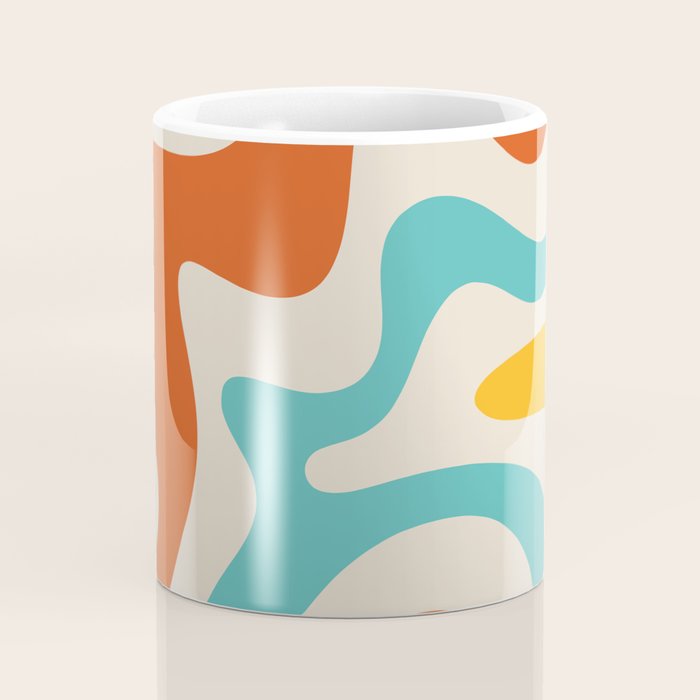 Retro Liquid Swirl Abstract Pattern Square in Mid Century Modern Burnt Orange, Teal Blue, Mustard Yellow, and Beige Coffee Mug Gallery Image 4