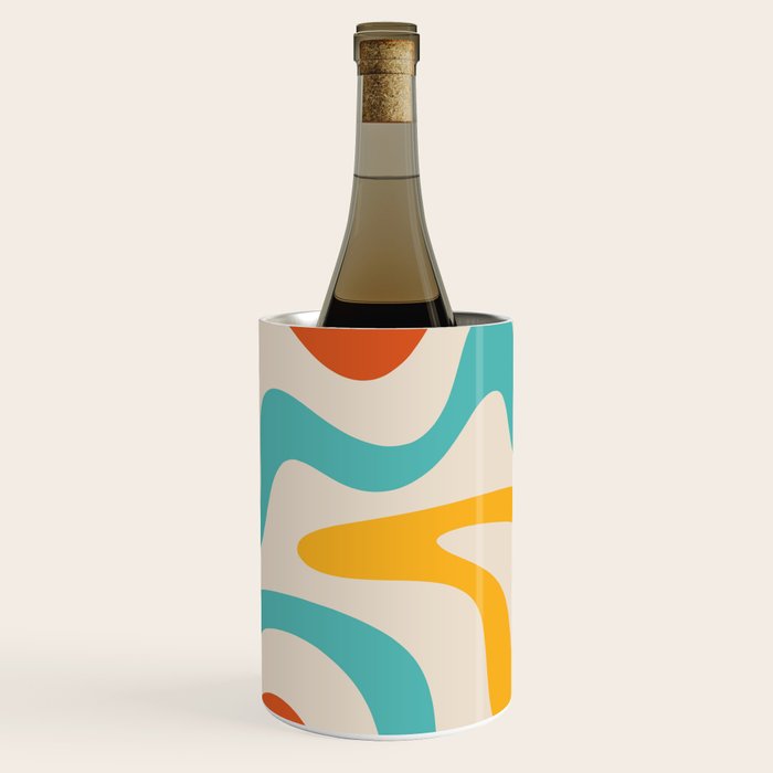 Retro Liquid Swirl Abstract Pattern Square in Mid Century Modern Burnt Orange, Teal Blue, Mustard Yellow, and Beige Wine Chiller Gallery Image 3