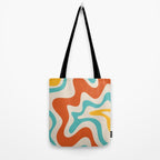 Retro Liquid Swirl Abstract Pattern Square in Mid Century Modern Burnt Orange, Teal Blue, Mustard Yellow, and Beige Tote Bag Gallery Image 2