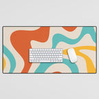Retro Liquid Swirl Abstract Pattern Square in Mid Century Modern Burnt Orange, Teal Blue, Mustard Yellow, and Beige Desk Mat Gallery Image 1