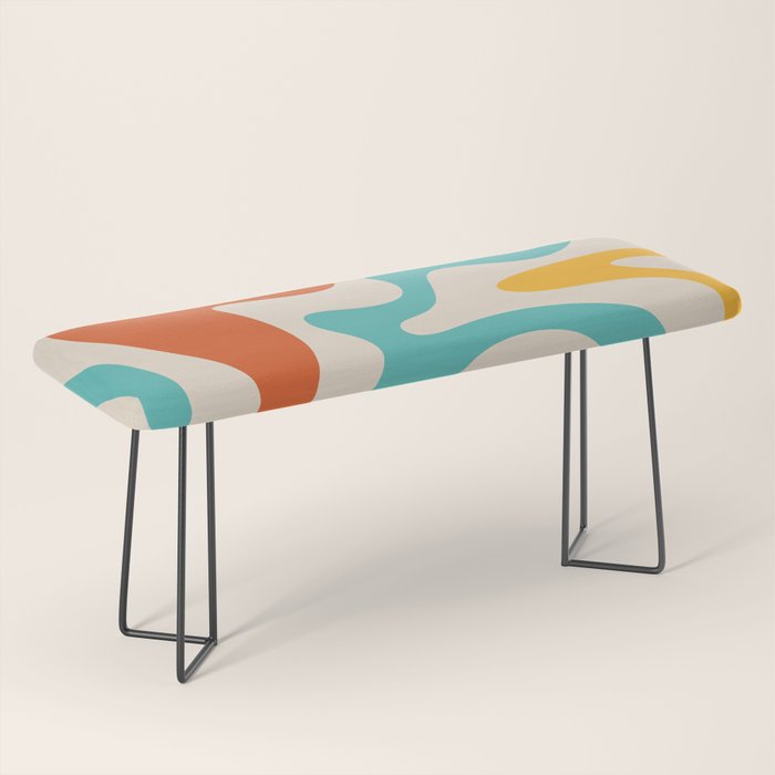 Retro Liquid Swirl Abstract Pattern Square in Mid Century Modern Burnt Orange, Teal Blue, Mustard Yellow, and Beige Bench Gallery Image 1