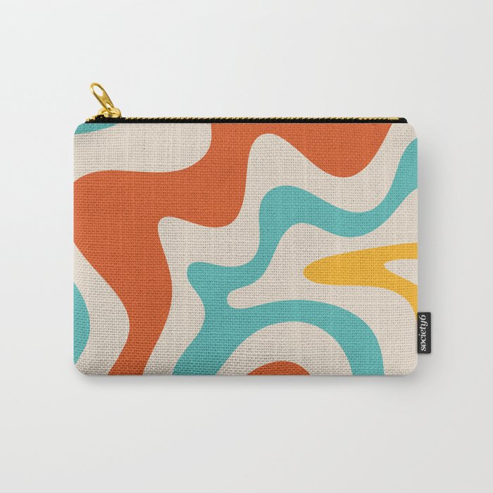 Retro Liquid Swirl Abstract Pattern Square in Mid Century Modern Burnt Orange, Teal Blue, Mustard Yellow, and Beige Carry All Pouch Gallery Image 1