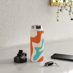 Retro Liquid Swirl Abstract Pattern Square in Mid Century Modern Burnt Orange, Teal Blue, Mustard Yellow, and Beige Water Bottle Gallery Image 4