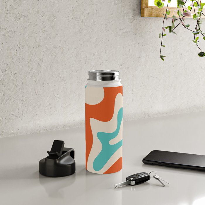 Retro Liquid Swirl Abstract Pattern Square in Mid Century Modern Burnt Orange, Teal Blue, Mustard Yellow, and Beige Water Bottle Gallery Image 4