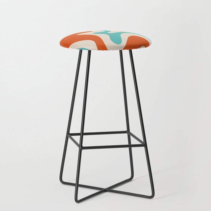 Retro Liquid Swirl Abstract Pattern Square in Mid Century Modern Burnt Orange, Teal Blue, Mustard Yellow, and Beige Stool Gallery Image 1