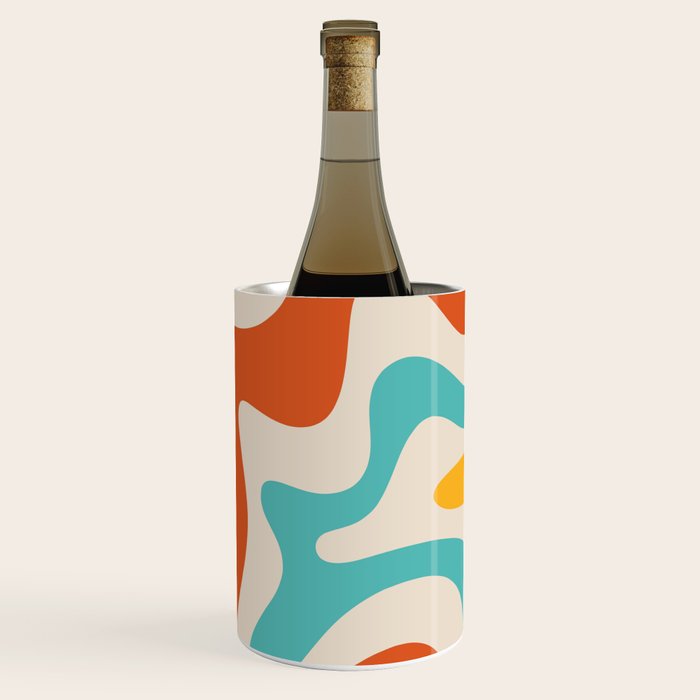 Retro Liquid Swirl Abstract Pattern Square in Mid Century Modern Burnt Orange, Teal Blue, Mustard Yellow, and Beige Wine Chiller Gallery Image 1