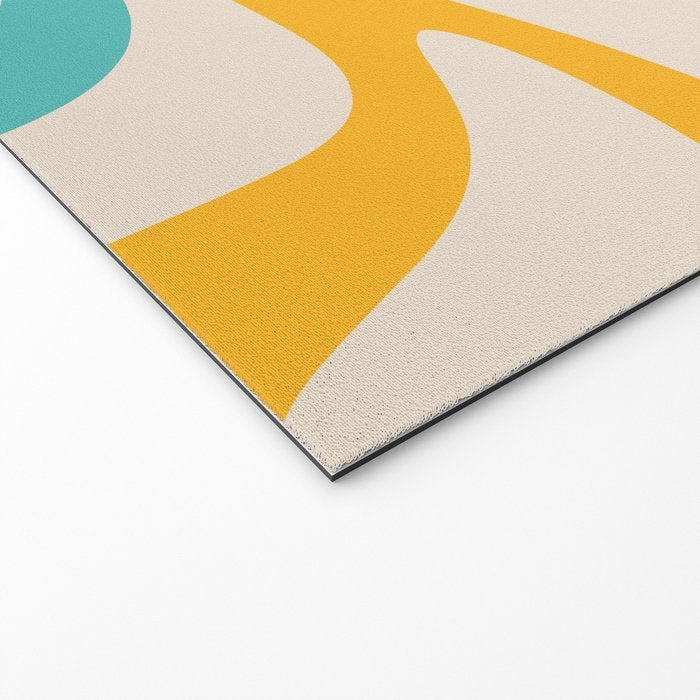 Retro Liquid Swirl Abstract Pattern Square in Mid Century Modern Burnt Orange, Teal Blue, Mustard Yellow, and Beige Welcome Mat Gallery Image 2