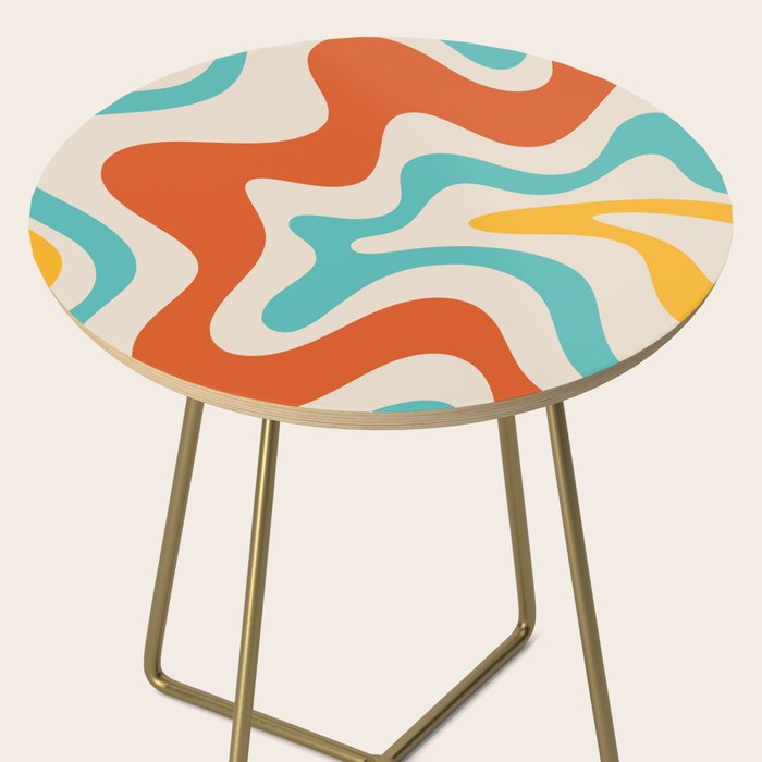 Retro Liquid Swirl Abstract Pattern Square in Mid Century Modern Burnt Orange, Teal Blue, Mustard Yellow, and Beige Side Table Gallery Image 2