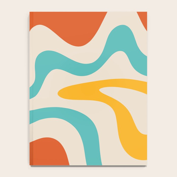Retro Liquid Swirl Abstract Pattern Square in Mid Century Modern Burnt Orange, Teal Blue, Mustard Yellow, and Beige Notebook Gallery Image 4