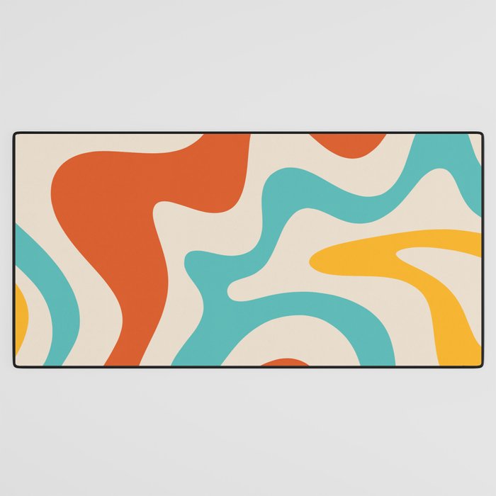Retro Liquid Swirl Abstract Pattern Square in Mid Century Modern Burnt Orange, Teal Blue, Mustard Yellow, and Beige Desk Mat Gallery Image 3