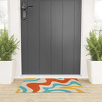 Retro Liquid Swirl Abstract Pattern Square in Mid Century Modern Burnt Orange, Teal Blue, Mustard Yellow, and Beige Welcome Mat Gallery Image 3
