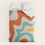 Retro Liquid Swirl Abstract Pattern Square in Mid Century Modern Burnt Orange, Teal Blue, Mustard Yellow, and Beige Comforter Gallery Image 6