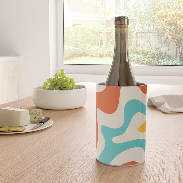 Retro Liquid Swirl Abstract Pattern Square in Mid Century Modern Burnt Orange, Teal Blue, Mustard Yellow, and Beige Wine Chiller Gallery Image 4