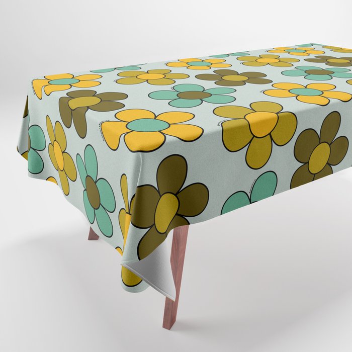 Groovy Flowers Print in Blue Tablecloth Gallery Image 1