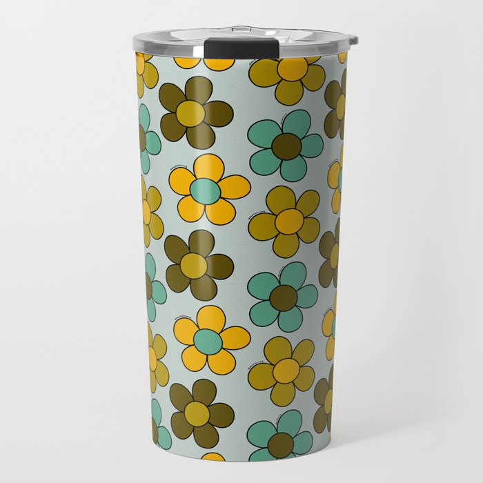 Groovy Flowers Print in Blue Travel Mug Gallery Image 1