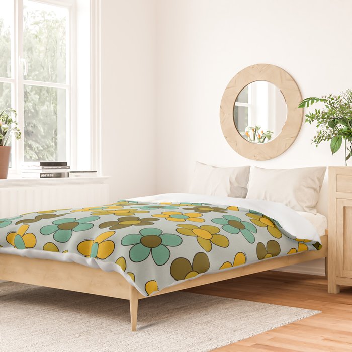 Groovy Flowers Print in Blue Duvet Cover Gallery Image 2