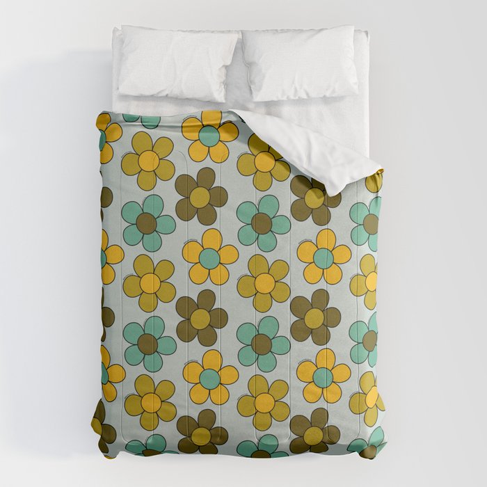 Groovy Flowers Print in Blue Comforter Gallery Image 1