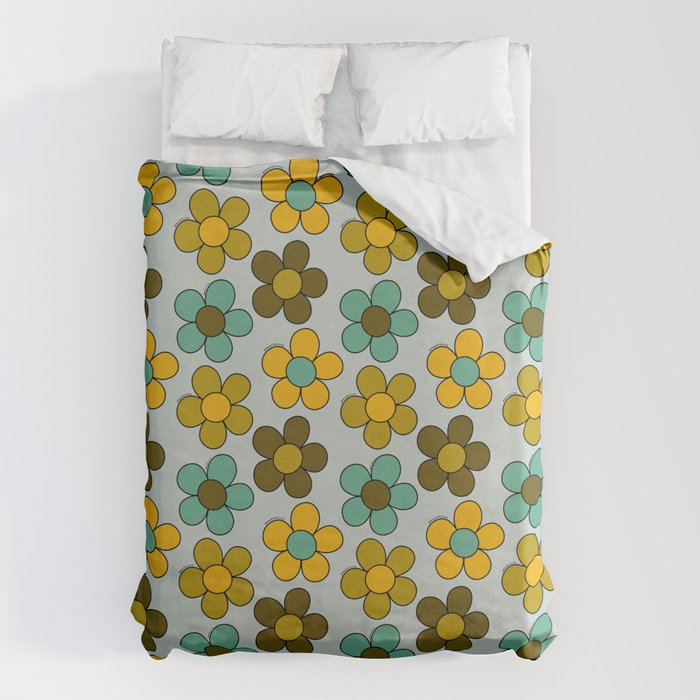 Groovy Flowers Print in Blue Duvet Cover Gallery Image 6